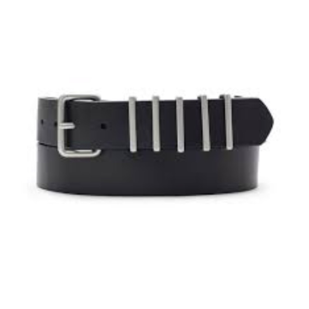NWT CLUB MONACO SIMONE BELT BLACK SILVER HARDWARE